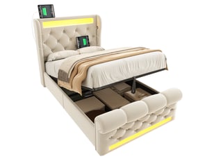 Lit coffre 90x190 cm WISHDOR   coloris beige