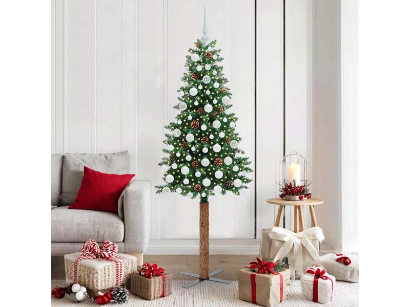 Sapin de noël, arbre de noël mince vert 180 cm pvc et bois de pin massif shl7237 - Conforama B