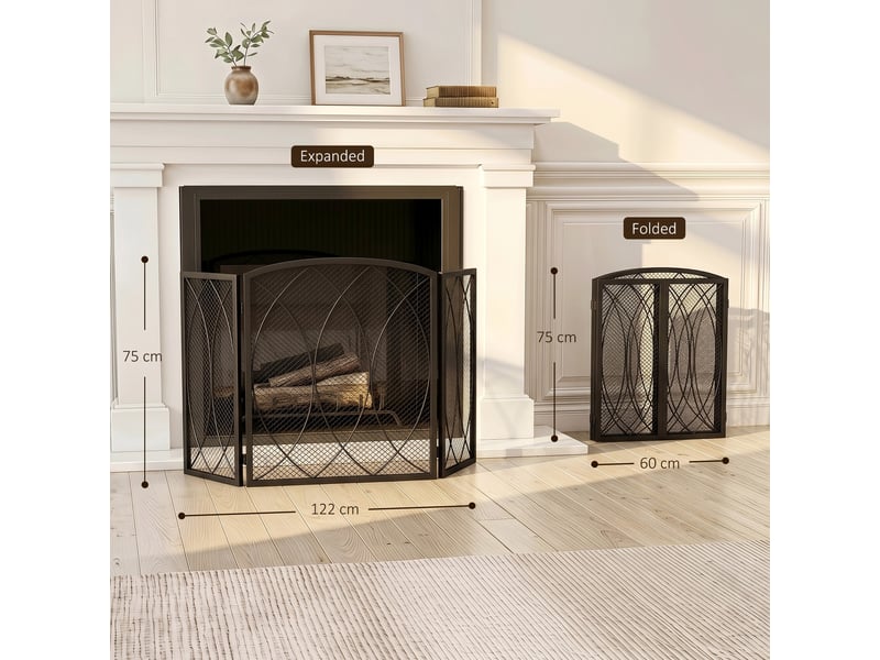  Pare-étincelles de sécurité pour cheminée, pare-étincelles pliable en 3 parties, 122 x 75 cm  - Conforama E