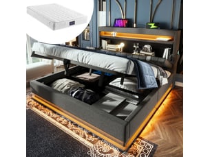Lit coffre 160x200 cm <strong>HAVRYA</strong>  <strong></strong> coloris gris