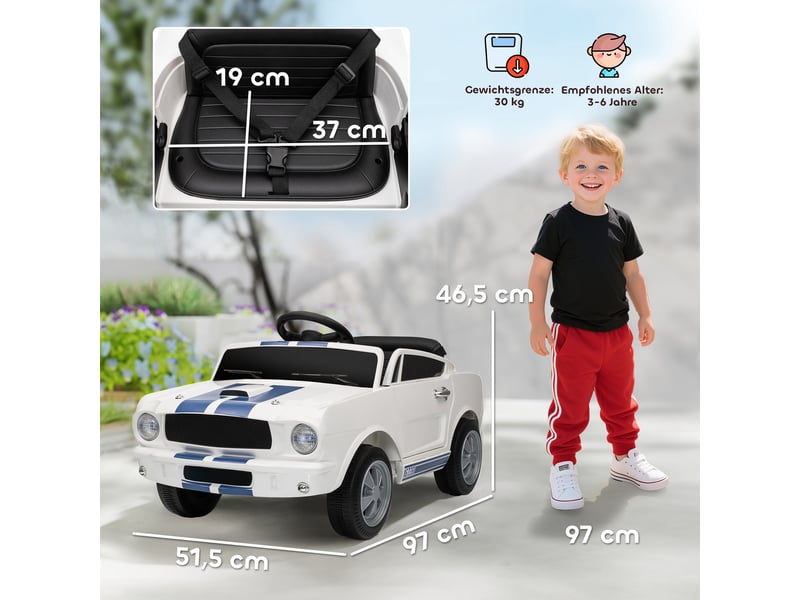 Voiture électrique pour enfants 12 v avec télécommande 2,4 ghz, 2 moteurs, klaxon, led, musique, blanche - Conforama E