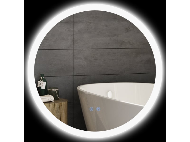 Miroir rond lumineux led de salle de bain ø 60 cm mural avec éclairage 3 couleurs interrupteur tactile 29 w gris  - Conforama A