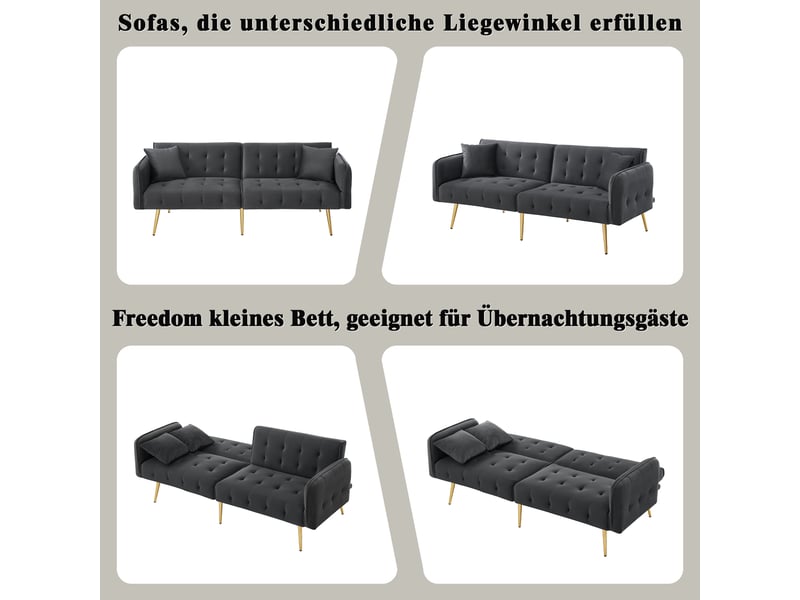 Canapé convertible 2 places en velours, canapé-lit avec dossier inclinable indépendant, accoudoirs ajustables, pieds métal, 178x82x70cm - Conforama E