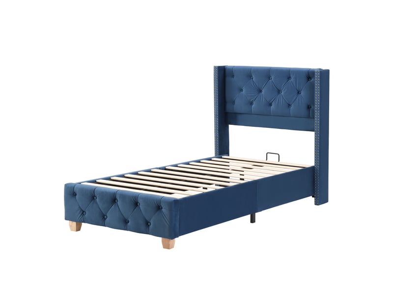 Lit simple capitonné - 90x200 cm - velours - gris - Conforama R