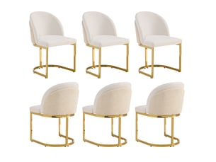 6 chaises de salle à manger confortables et respirantes, idéales pour restaurants, salons, cafés et autres lieux, style moderne, pieds en métal galvanisé doré, tissu chenille, beige + or