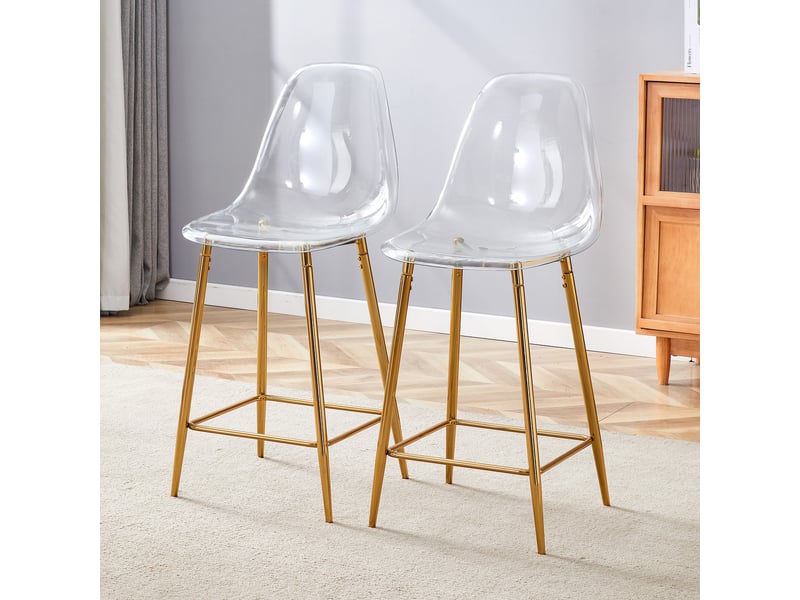  Lot de 2 tabourets de bar design transparents assise en polycarbonate pieds métal repose-pieds  - Conforama C