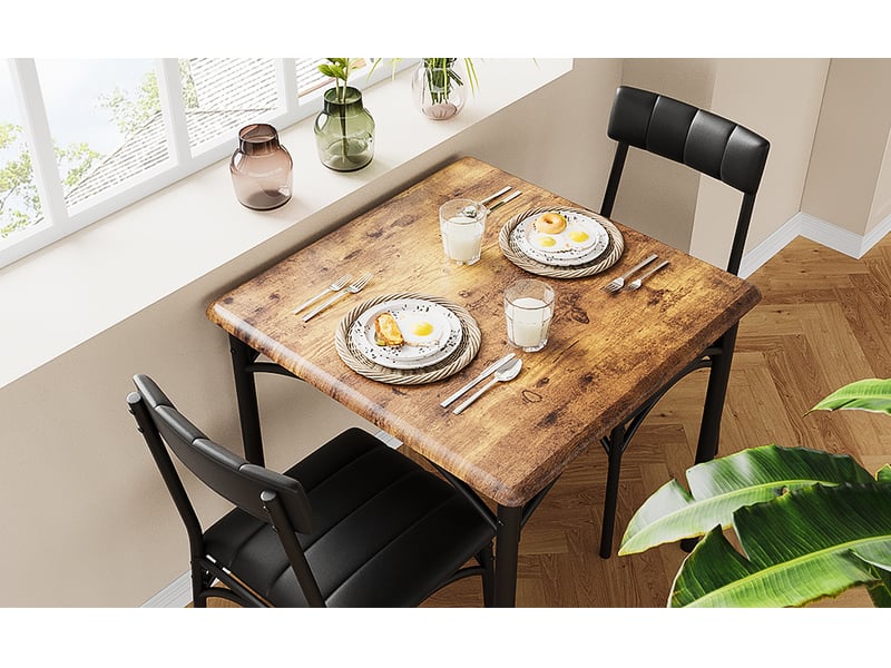  Ensemble de salle à manger 3 pièces – table carrée et 2 chaises  – pour appartement ou studio – style rustique moderne – marron cBc-5Rv-DmUTv-0l0A - Conforama E
