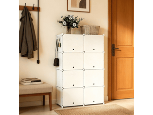 Meuble à chaussures 8 compartiments modulables avec crochets pour entrée 94×36,5×144 cm blanc