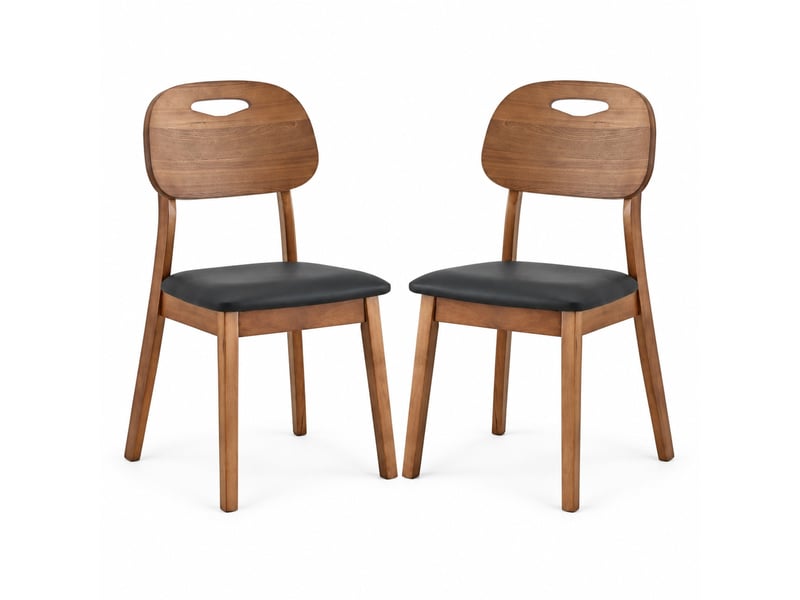  Lot de 2 chaises de salle à manger, chaise cuisine, assise confortable, dossier ovale, dossier ergonomique, pu, bois+noir  - Conforama A