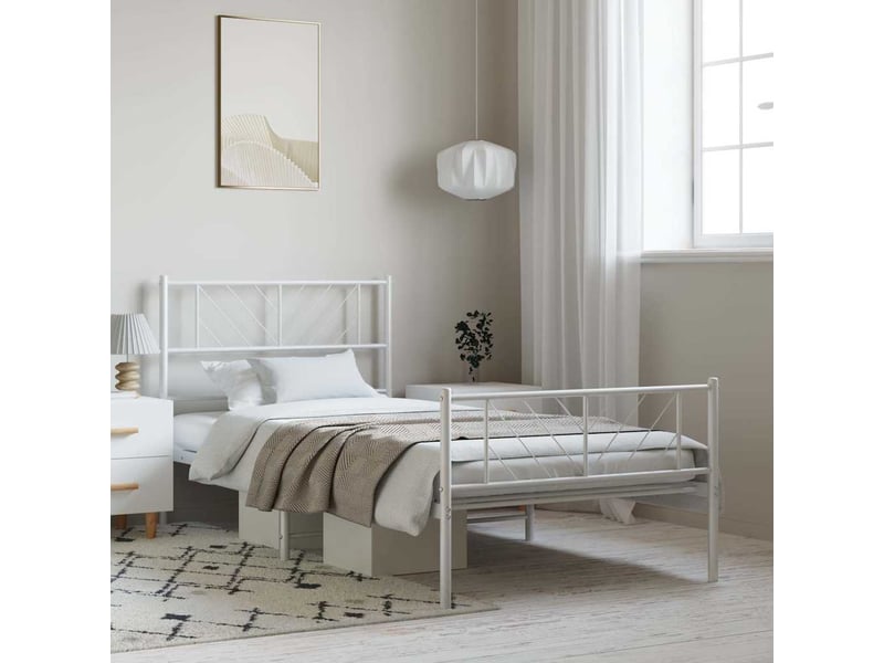  Lit simple- lit adulte -  cadre de lit métal sans matelas et pied de lit blanc 100x200 cm  - Conforama B