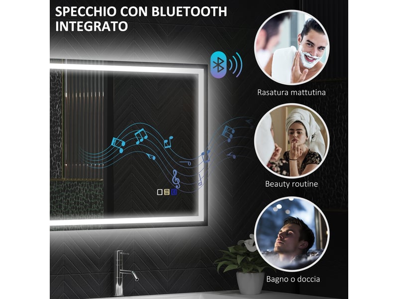 Miroir led de salle de bain antibuée avec bluetooth et commande tactile 50x70 cm (92 caractères) - Conforama W