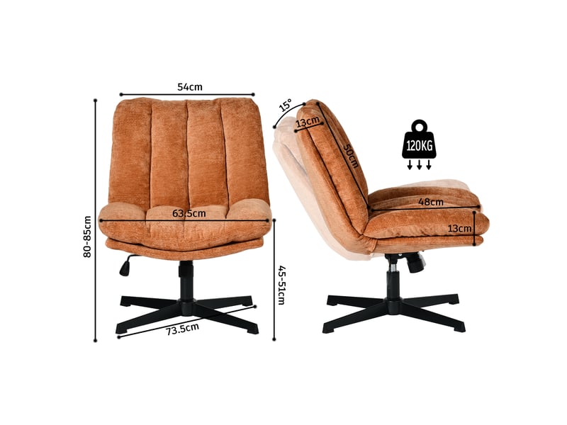  Fauteuil salon pivotant sur 360°, réglable en hauteur, sans accoudoirs, en tissu chenille, rouge  - Conforama C