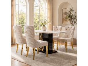 Lot de 4 chaises 65,5x51x95 cm, chaises salle à manger, velours beige, dossier heurtoir rond, pieds dorés en acier