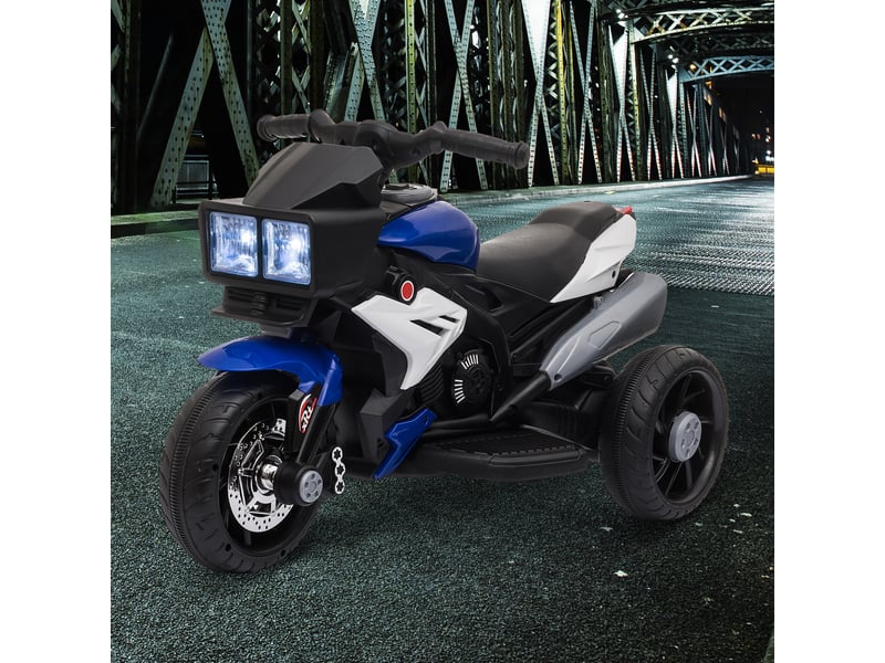  Moto électrique enfant 3-5 ans, 6v max 25 kg, 3 kmh, 3 roues, lumièressons, bleuenoire, 86x42x52 cm.  - Conforama D