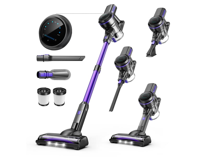  Aspirateur balai sans fil violet avec écran led, brosse rouleau souple, aspiration jusqu'à 26 kpa  - Conforama A