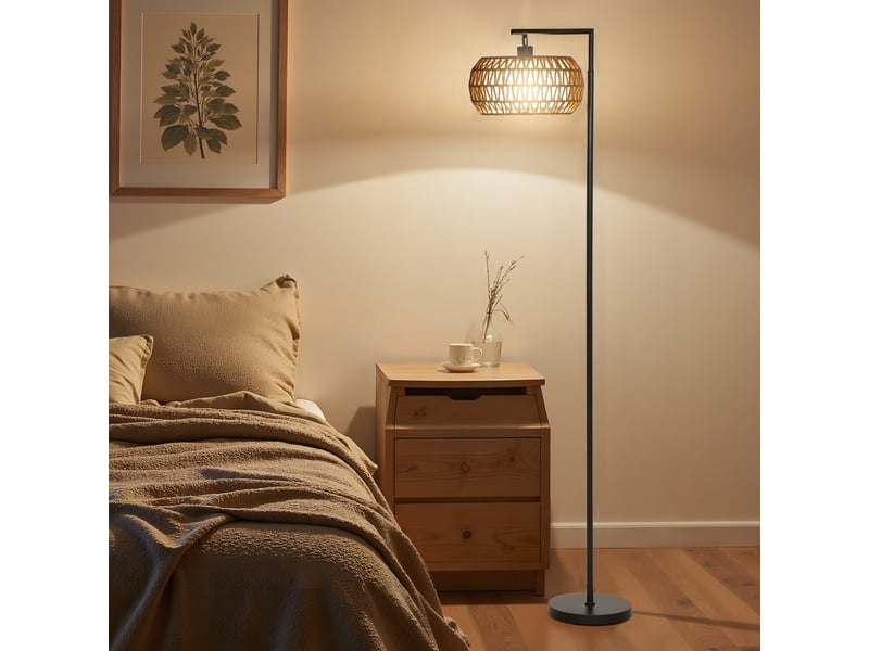  Lampadaire led bohème à double abat-jour, 3 températures et variateur, avec télécommande pour salon ou chambre  - Conforama B
