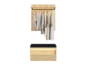 Meubles d'entrée avec banc à chaussures, penderie murale réglable, 2 led et coussin, mdf chêne, 90 × 45 × 145 cm