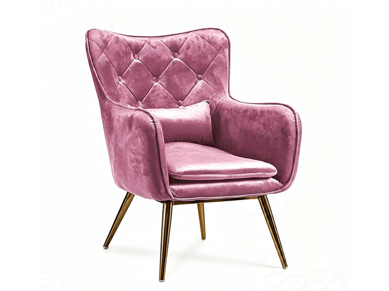  Fauteuil club (lot de 2) 68x92x70cm velours matelassé+métal -rose+doré,livré avec coussin complémentaire S3625984 - Conforama A