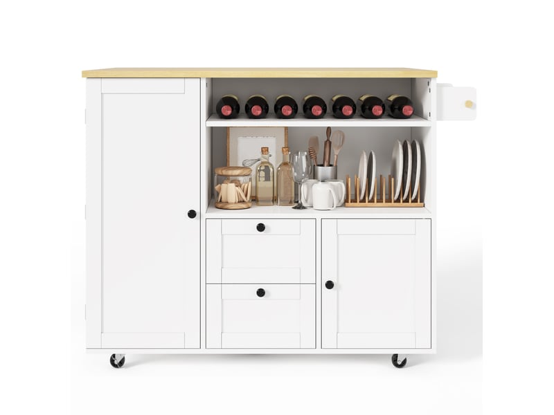 Desserte de cuisine 104x69x89 cm en mdf blanc et naturel avec plateau rabattable - Conforama A