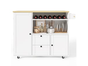 Desserte de cuisine 104x69x89 cm en mdf blanc et naturel avec plateau rabattable