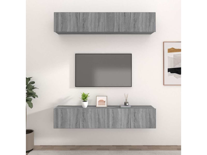  Lot de 4 meuble tv bas salon sonoma gris 80x30x30 cm bois d'ingénierie  - Conforama B