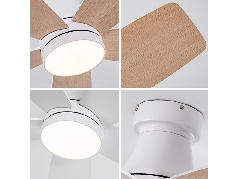  Ventilateur de plafond 107x107 cm led avec télécommande, 5 pales blanc naturel  - Conforama E