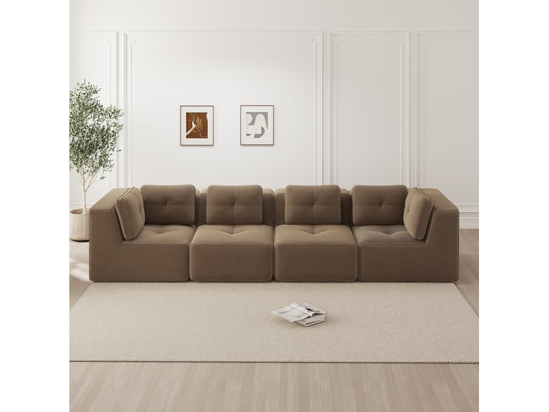 Canapé modulaire 4 places en velours côtelé marron 386x104x69 cm - Conforama B