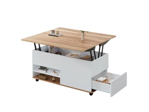 Table à manger 100 x 98 x 65 cm hauteur réglable rangement dissimulé compartiment de rangement roulettes tiroirs grande capacité de rangement table multifonction blanc et aspect bois naturel