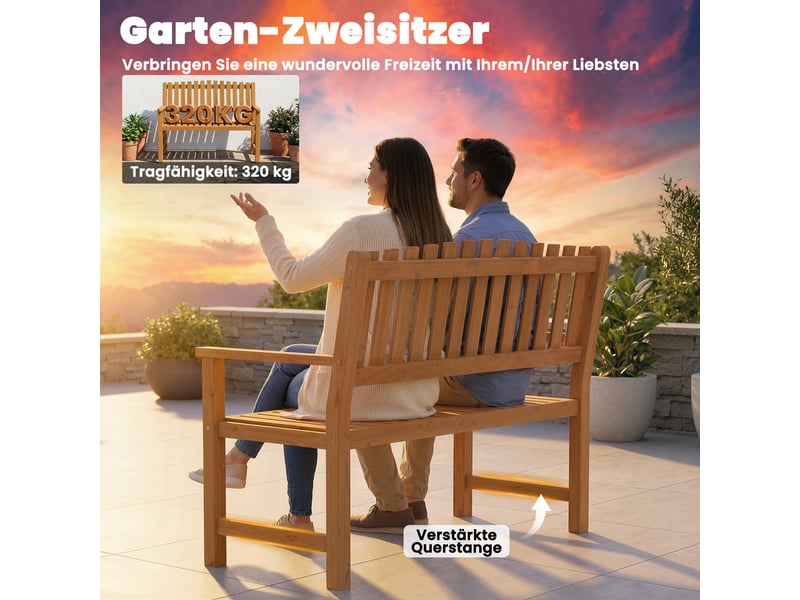  Banc de jardin 2 places en bois d'acacia avec accoudoirs 112 x 64 x 92 cm  - Conforama E