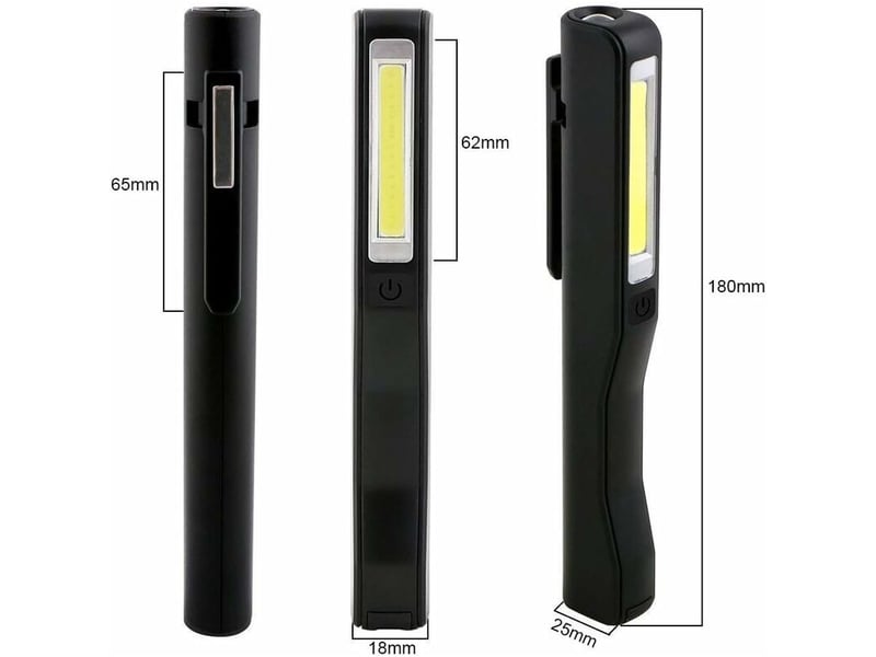  Lampe de travail led rechargeable, 2 pcs 350 lumens lampe mecanicien cob lampe de poche ultra puissante, lampe inspection avec usb cable et clip  - Conforama B