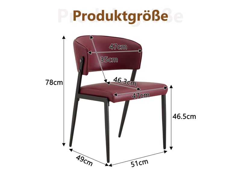  Chaise de salle à manger 51×49×78cm, rouge, métal, pu, dossier ergonomique  - Conforama C