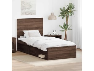 Lit adulte, lit simple, cadre de lit chêne brun 90x200cm bois de pin massif cf5763