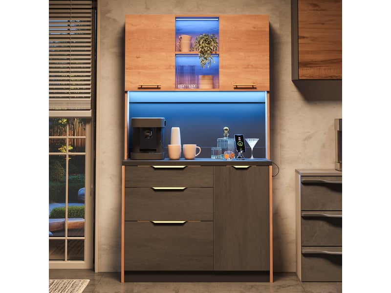 Buffet de cuisine 180x100x40 cm, haute capacité avec 3 tiroirs et étagère, structure mdf robuste, idéal rangement cuisine ou salon. - Conforama B