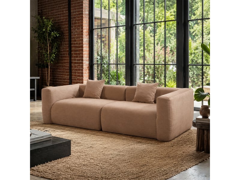  Canapé compressé 4 places en tissu effet laine texturée taupe bolton  - Conforama B