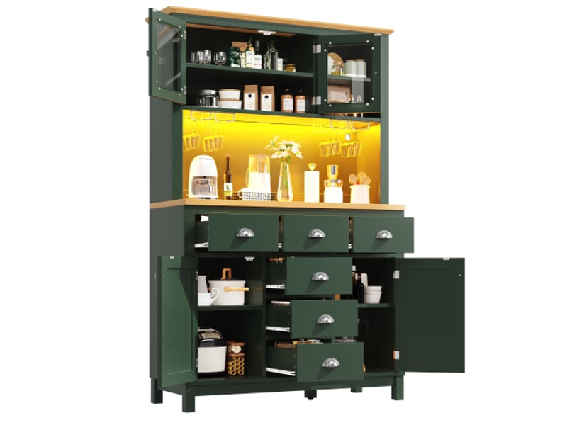 Buffet avec led, tiroirs et rangements, vert, 104x40x180 cm - Conforama D