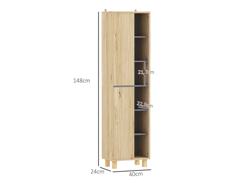 Meuble colonne salle de bain, bois naturel, armoire de salle de bain avec 6 compartiments ouverts et 2 placards - Conforama C