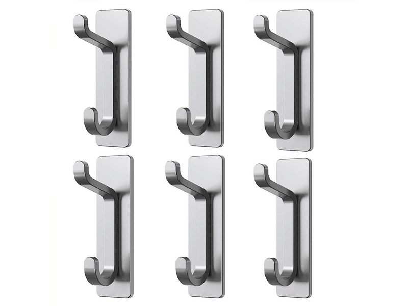  Crochets adhésifs pour serviettes, pour manteaux, peignoirs de salle de bain, argent, acier inoxydable, 6 pièces, gris  - Conforama A