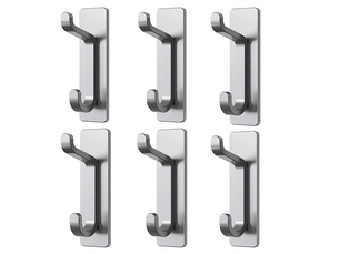 Crochets adhésifs pour serviettes, pour manteaux, peignoirs de salle de bain, argent, acier inoxydable, 6 pièces, gris