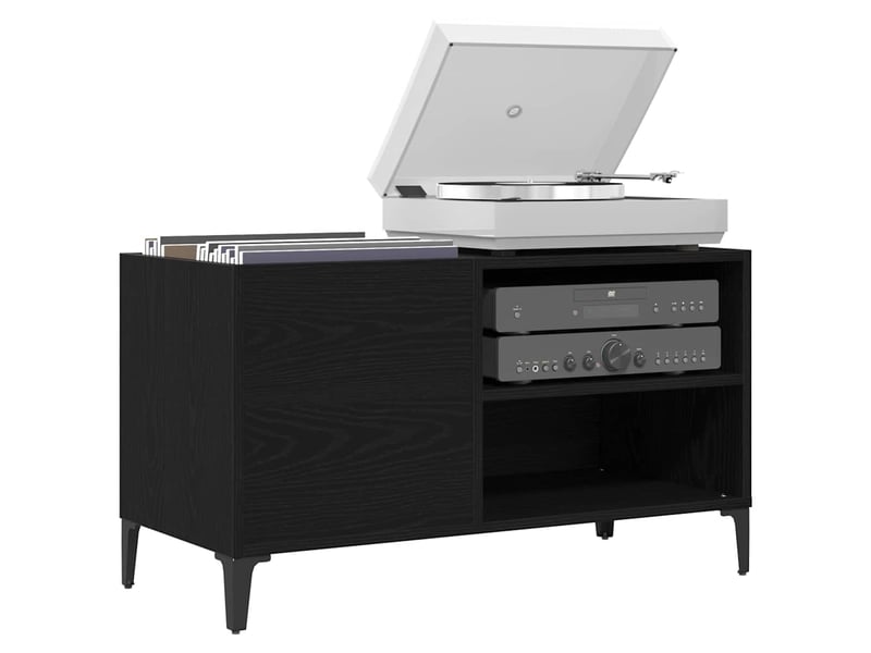  Meuble à vinyles, armoire à disques chêne noir 84,5x38x48 cm bois d'ingénierie  - Conforama C