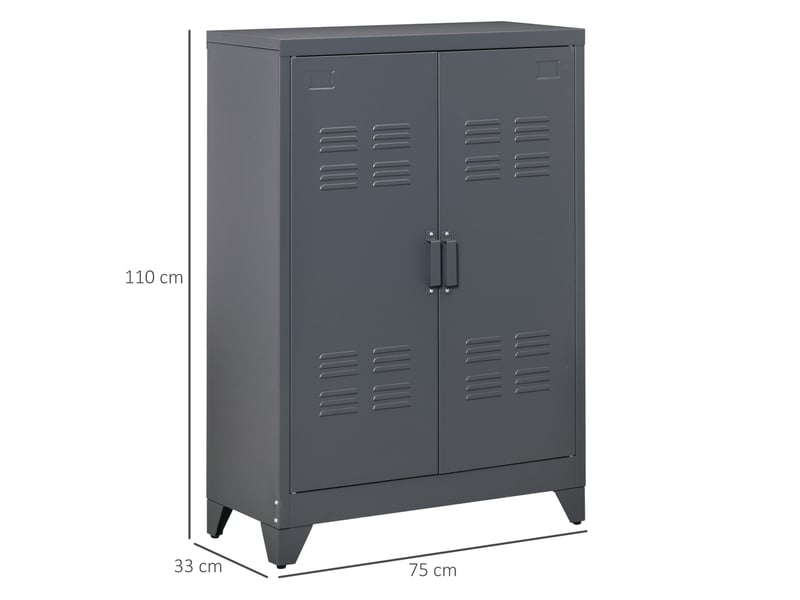  Armoire de bureau à 3 niveaux, meuble de rangement bureau métallique avec étagères réglables et 2 portes  - Conforama C