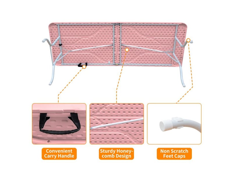  Table pliante - portable - 243,9 cm - robuste - rose - 135kg  - Conforama C