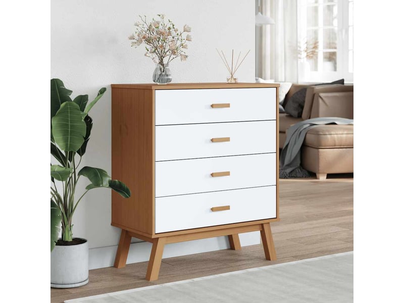  Armoire à tiroirs, commode olden blanc et marron bois de pin solide shl73051  - Conforama C