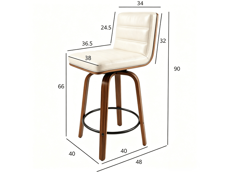  Lot de 2 tabourets de bar pivotants,40x48x90 cm,style rétro,pu,crème  - Conforama C