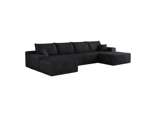 Canapé d’angle modulable 340 x 175 x 83 cm 4 places avec pouf, méridienne en l, assise profonde, sans montage, canapé compressé, noir