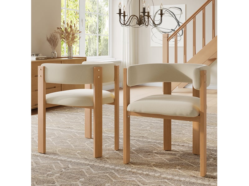  Lot de 2 chaises de salle à manger 47x48x72,5 cm, meuble salon, meuble cuisine, rembourrage épais, métallique, beige+naturel  - Conforama D