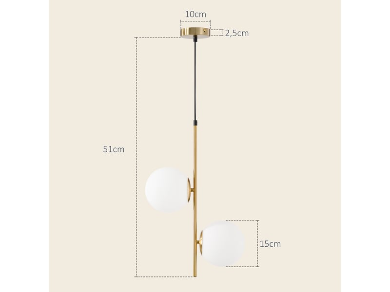  Suspension moderne, plafonnier à deux lumières, suspension réglable pour entrée, salon, couleur or  - Conforama E