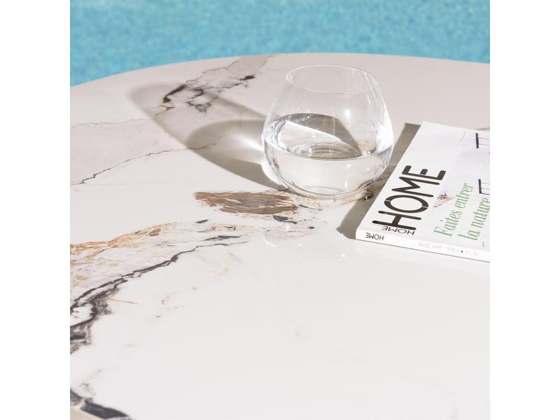  Icare - ensemble n°2: table bistrot d70cm en céramique marbré clair  - Conforama D