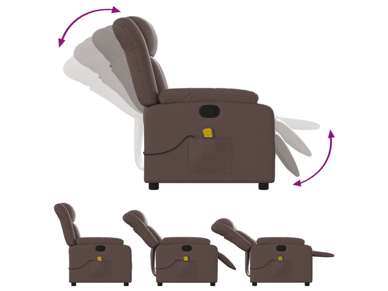  Fauteuil de relaxation tv fonction massage inclinable 6 points de massage en pvc marron dec027001  - Conforama D