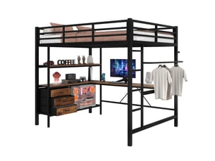 Lit mezzanine 140x200 cm <strong>MERAX</strong>  <strong>lit enfant noir</strong> coloris noir