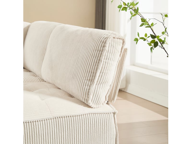 Canapé modulaire 6 places 308x154x81,99 cm poches latérales velours côtelé beige - Conforama D